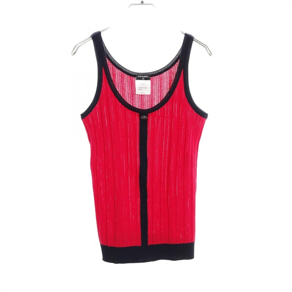 CHANEL Tank Top P37937K02599 cotton cashmere silk Red Navy #42 Used Women