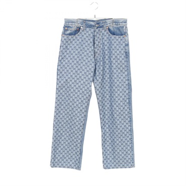 GUCCI × PALACE GG Canvas Baggy Jeans Denim pants cotton Blue Used mens ＃32