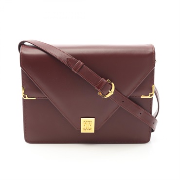 CARTIER Must Line Shoulder Bag leather Bordeaux Used Women GHW crossbody