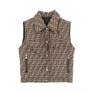 FENDI Zucca Vest cotton Polyester nylon Brown Black Used Women #I40