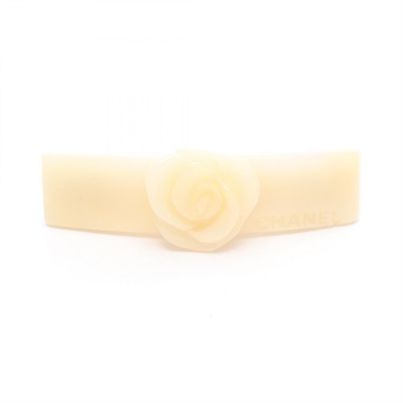 CHANEL Camelia Valletta Plastic White Used Women COCO CC