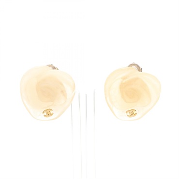 CHANEL Camelia Clip-on Earrings Gold Plated Plastic Pink Used COCO CC