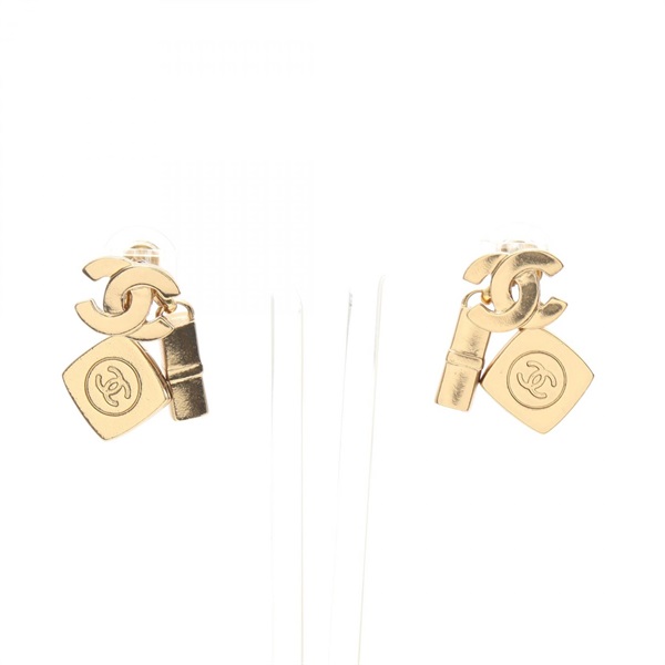 CHANEL COCO Mark Pierced earrings Gold Plated Used women CC