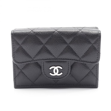 CHANEL Classic Matelasse Tri-fold wallet AP0230 leather Black Used Women SHW CC