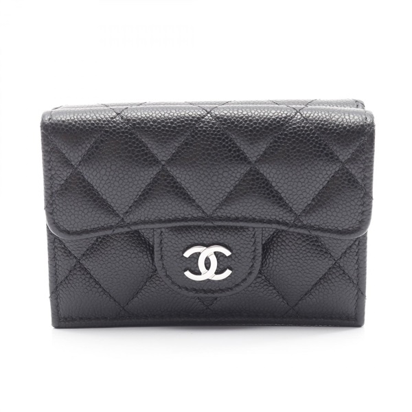 CHANEL Classic Matelasse Tri-fold wallet AP0230 leather Black Used Women SHW CC
