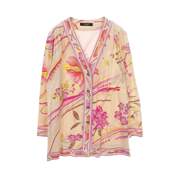 LEONARD FASHION Cardigan 359604 cotton Beige Pink Multicolor #40 Used Women