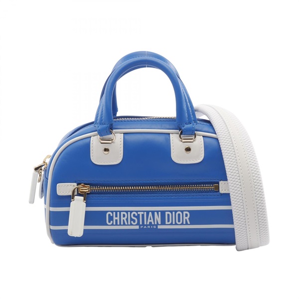 Christian Dior VIBE Mini Bowling Shoulder Handbag leather Blue White Used Women