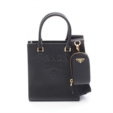 PRADA Embossed logo Shoulder crossbody Handbag 1BA333 leather Black Used Women