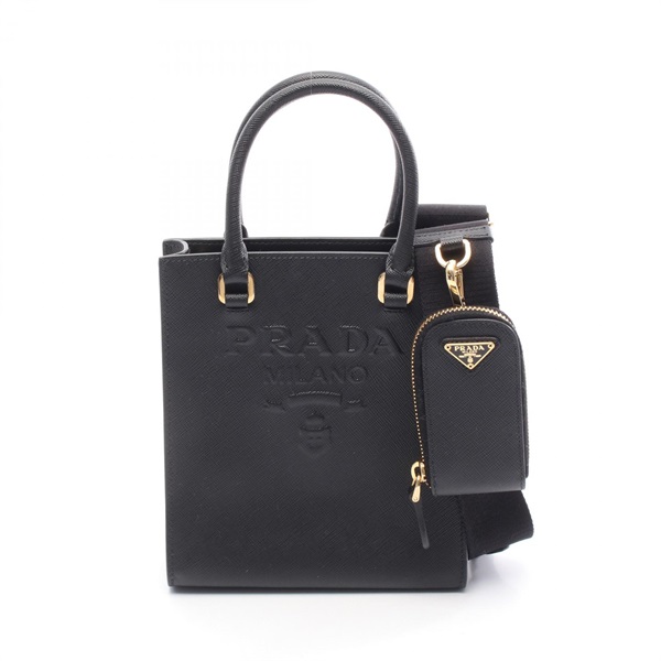 PRADA Embossed logo Shoulder crossbody Handbag 1BA333 leather Black Used Women
