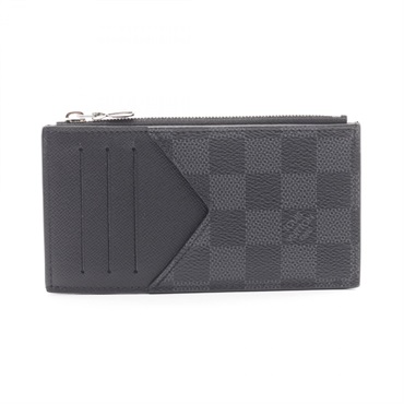 LOUIS VUITTON Coin card holder N64038 Damier graphite leather canvas Black Used