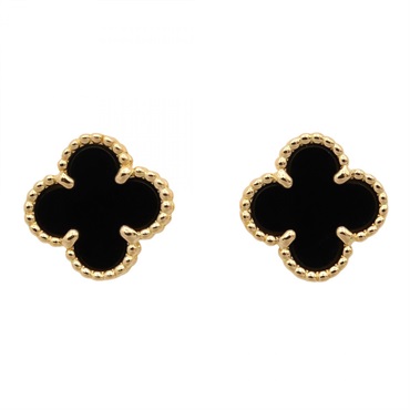 Van Cleef & Arpels Sweet Alhambra Onyx Pierced Earrings 18KYG Black Used Women