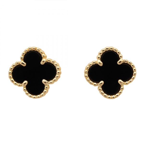 Van Cleef & Arpels Sweet Alhambra Onyx Pierced Earrings 18KYG Black Used Women