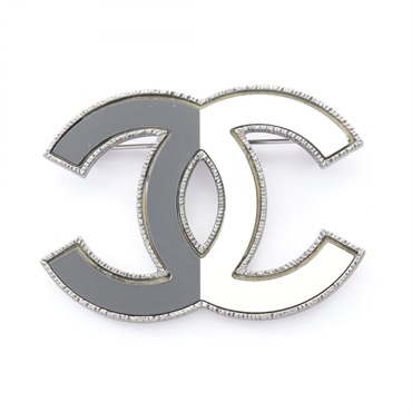 CHANEL COCO Mark Brooch pin A16B Stainless Steel Black White Used Women CC