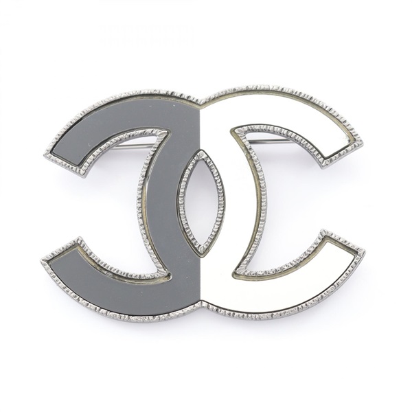 CHANEL COCO Mark Brooch pin A16B Stainless Steel Black White Used Women CC