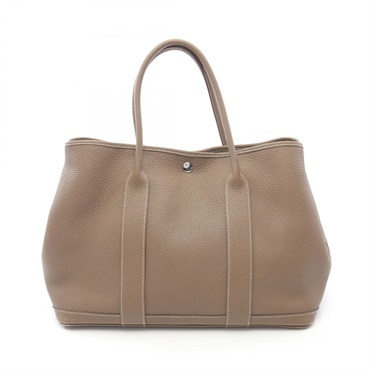 HERMES Garden party PM Tote Bag Negonda leather Brown Etoupe Grey Used SHW R