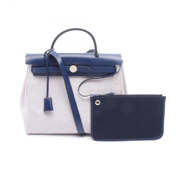 HERMES Herbag Zip PM Retourne shoulder Handbag Z leather Toile Criss Ecru SHW