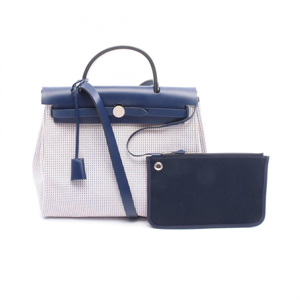 HERMES Herbag Zip PM Retourne shoulder Handbag Z leather Toile Criss Ecru SHW