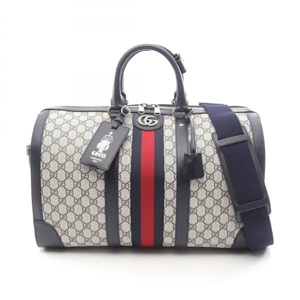 GUCCI Medium GG Supreme Duffle hand bag 724642 canvas leather Beige Navy Used