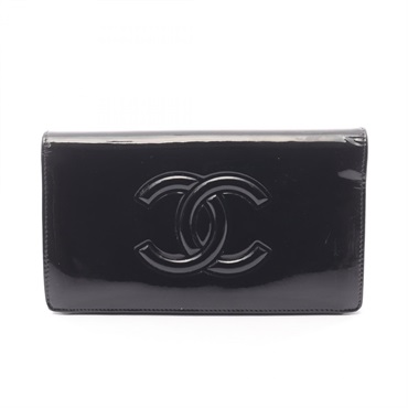 CHANEL Camellia Makeup Palette Bifold purse wallet A46074 Patent leather BK SHW