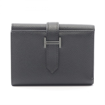 HERMES Bearn combine Tri-fold wallet Epsom leather Black Used Women B