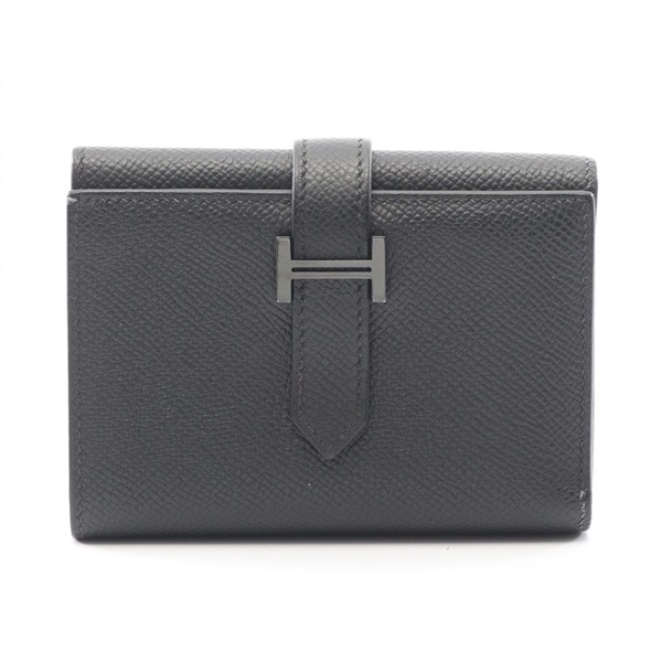 HERMES Bearn combine Tri-fold wallet Epsom leather Black Used Women B