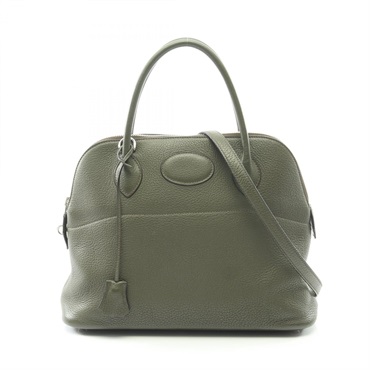 HERMES Bolide31 Shoulder Handbag Clemence leather Khaki Vert Olive Used L SHW