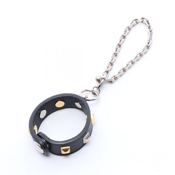 HERMES Rival Glove Holder Charm Leather Gold Plated Metal Black Used Women