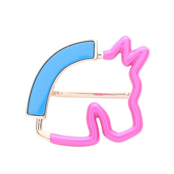 HERMES Cheval Neon Scarf Ring Holder Gold Plated Blue Pink Gold Used Women