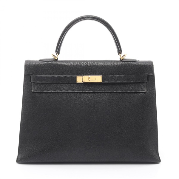 HERMES Kelly 35 Handbag Chevre leather Black Used Women GHW E
