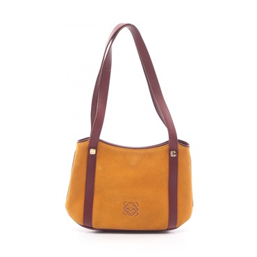 LOEWE anagram Tote shoulder Bag Suede leather Yellow Bordeaux Used Women
