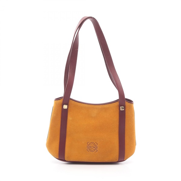 LOEWE anagram Tote shoulder Bag Suede leather Yellow Bordeaux Used Women