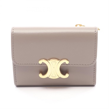 CELINE Triomphe Compact wallet Tri-fold purse 10I653DPV.10BL leather Beige Used