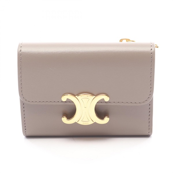 CELINE Triomphe Compact wallet Tri-fold purse 10I653DPV.10BL leather Beige Used