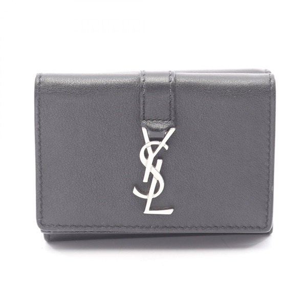 YVES SAINT LAURENT Origami Tiny Wallet Tri-fold Purse leather Black Used Women