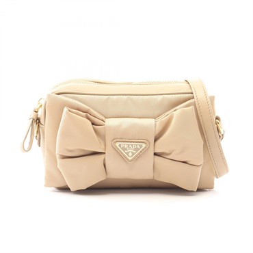 PRADA TESSUTO FIOCCO Shoulder crossbody ribbon Bag 1BH166 Nylon leather Beige
