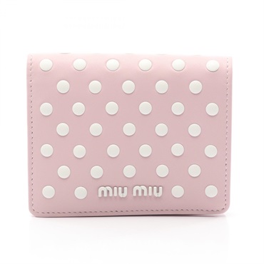 Miu Miu NAPPA BORCHIE Dot Studs Bi-fold wallet purse 5MV204 leather Pink White
