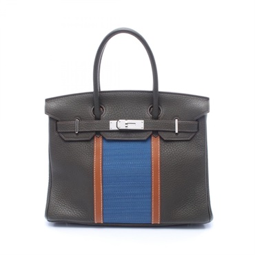 HERMES Birkin 30 club Handbag R Fjord Barenia leather Ottoman vert bronze SHW