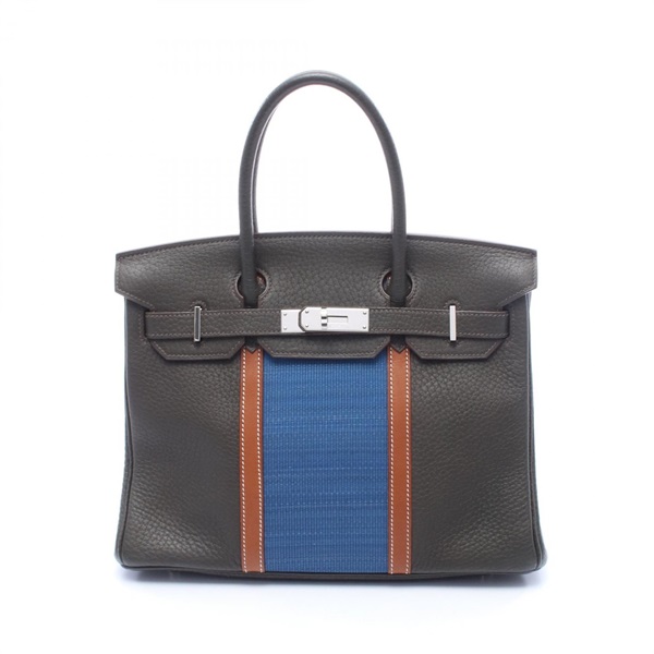 HERMES Birkin 30 club Handbag R Fjord Barenia leather Ottoman vert bronze SHW