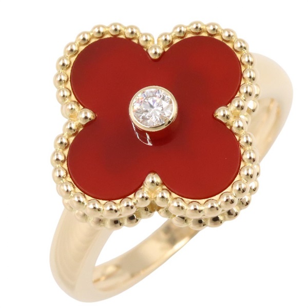 Van Cleef & Arpels Vintage Alhambra Ring 18KYG Gold Carnelian Diamond Used #53
