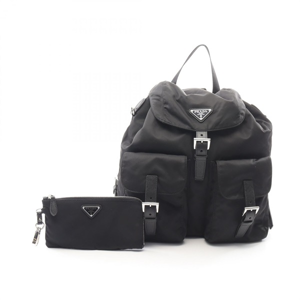 PRADA VELA Rucksack Backpack 1BZ811RV44 Nylon Saffiano leather Black Women