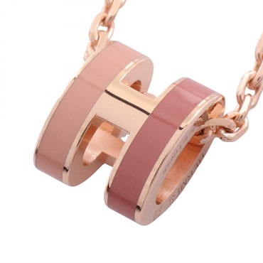 HERMES MINI POP H Necklace Pendant 40cm Gold Plated Pink Women