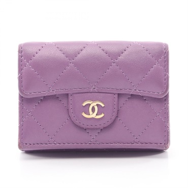 CHANEL Classic Small Flap Matelasse Tri-fold Wallet Purse AP0230 leather Purple