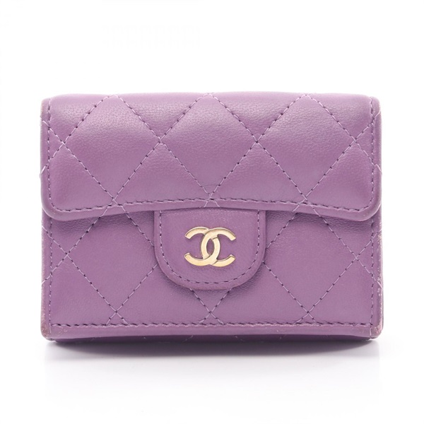 CHANEL Classic Small Flap Matelasse Tri-fold Wallet Purse AP0230 leather Purple