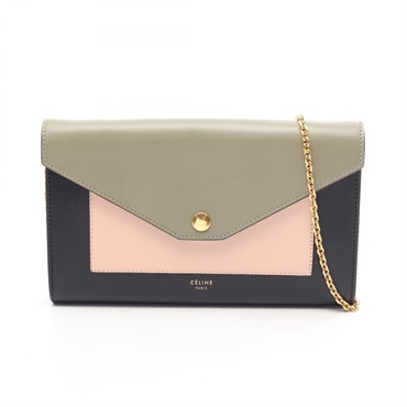 CELINE Large flap pocket Chain Shoulder Crossbody Bag Wallet 105213AD4 15LK Used