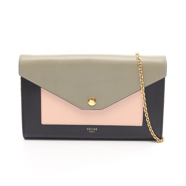 CELINE Large flap pocket Chain Shoulder Crossbody Bag Wallet 105213AD4 15LK Used