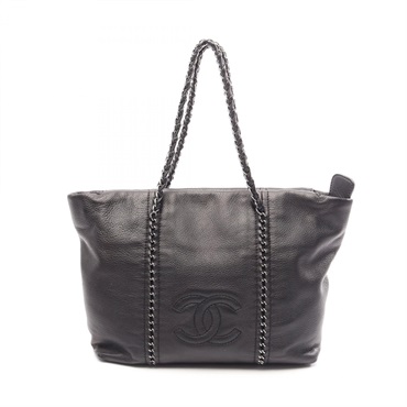 CHANEL COCO Mark Chain Tote Shoulder Bag leather Black Used Women CC