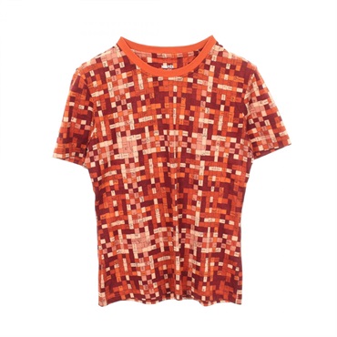HERMES Bolduc check Short sleeve Top T-shirt 5E4645DK cotton Brown Used #38