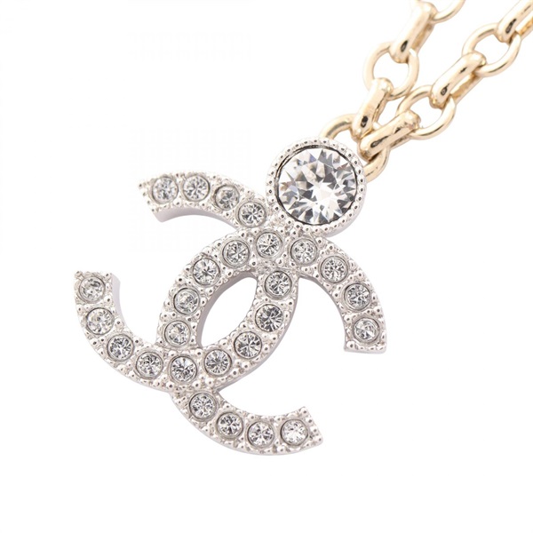 CHANEL COCO Mark Necklace Pendant Gold Plated Rhinestone Clear Prewoned Women CC
