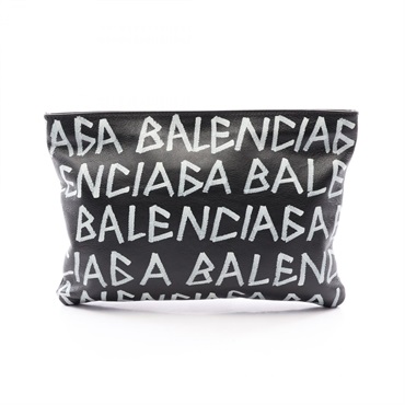 BALENCIAGA Graffiti Business clutch bag 494040 leather Black White Used mens