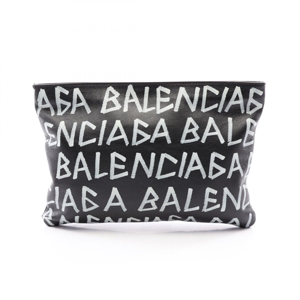 BALENCIAGA Graffiti Business clutch bag 494040 leather Black White Used mens